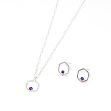 Load image into Gallery viewer, Verdant Small Hexagon Earrings with Amethysts