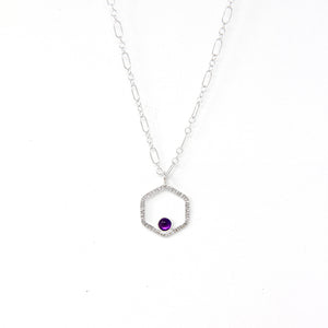 Verdant Small Hexagon Necklace with Amethyst