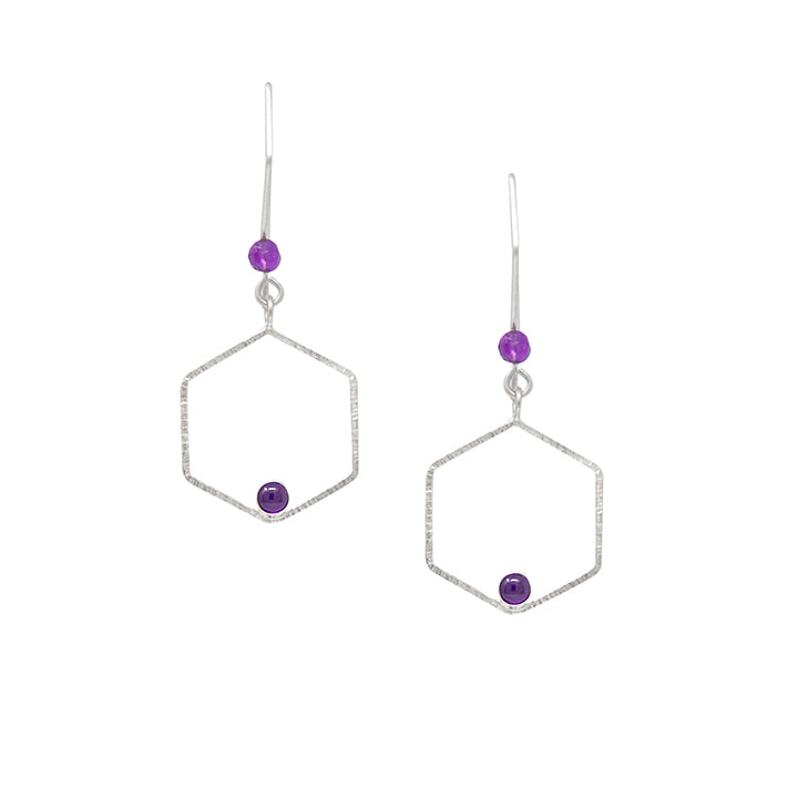 Verdant Large Hexagon Earrings with Amethysts