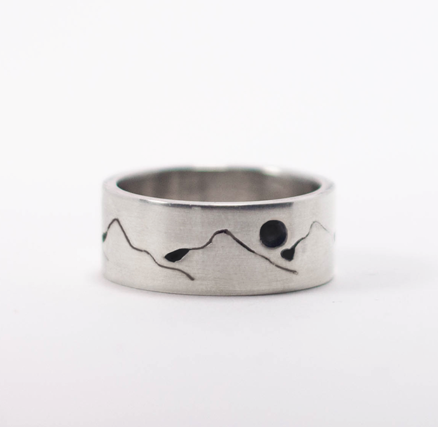 Womens mountain ring, Crescent moon ring, Men Silver Band, Landscape Ring, Nature Ring, Stars deals Ring, Milky Way, Hiking Ring, Birthday Gift