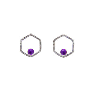 Verdant Small Hexagon Earrings with Amethysts
